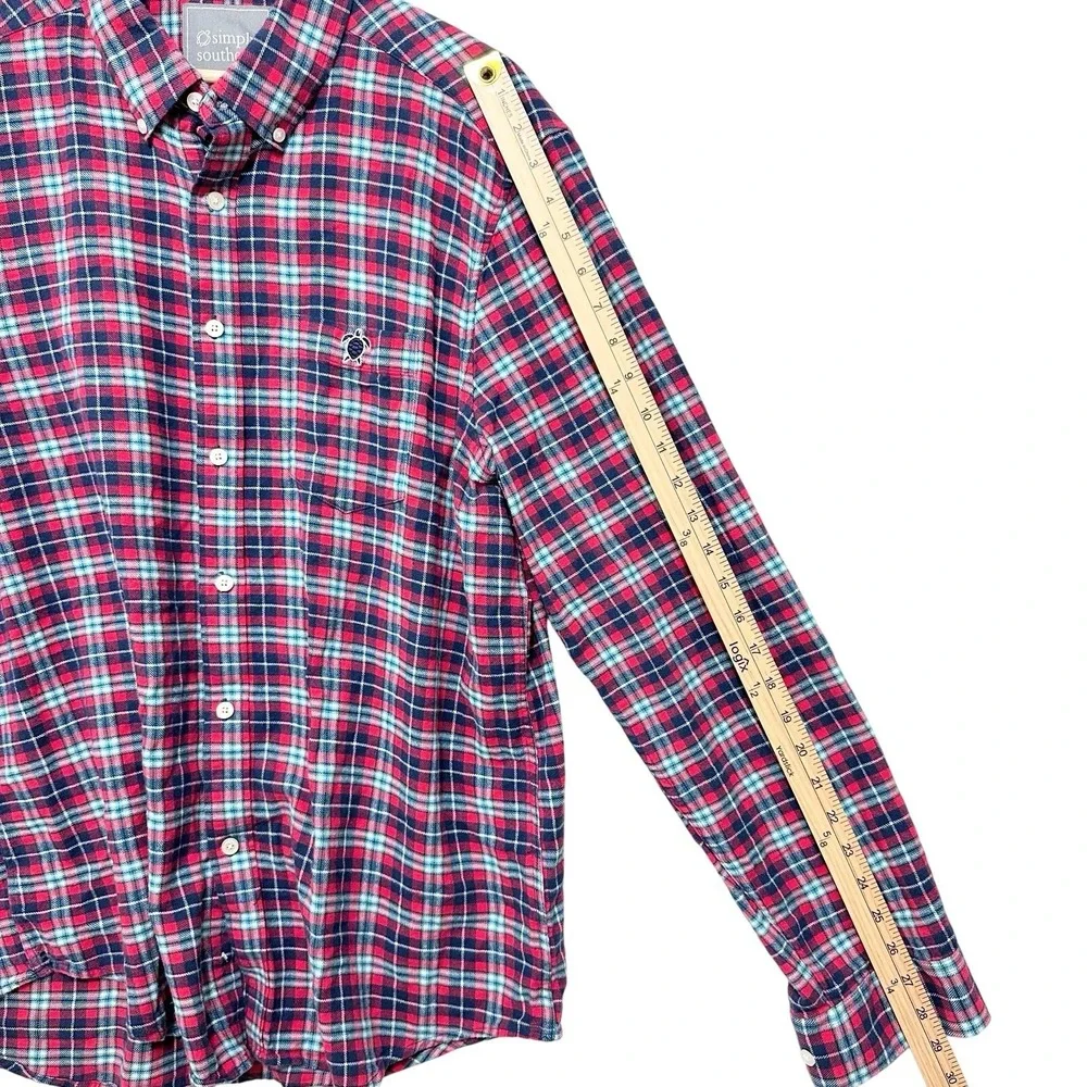 Simply Southern Men's Red Navy Plaid Flannel Button Down Shirt XL Cotton Layer - Picture 4 of 10
